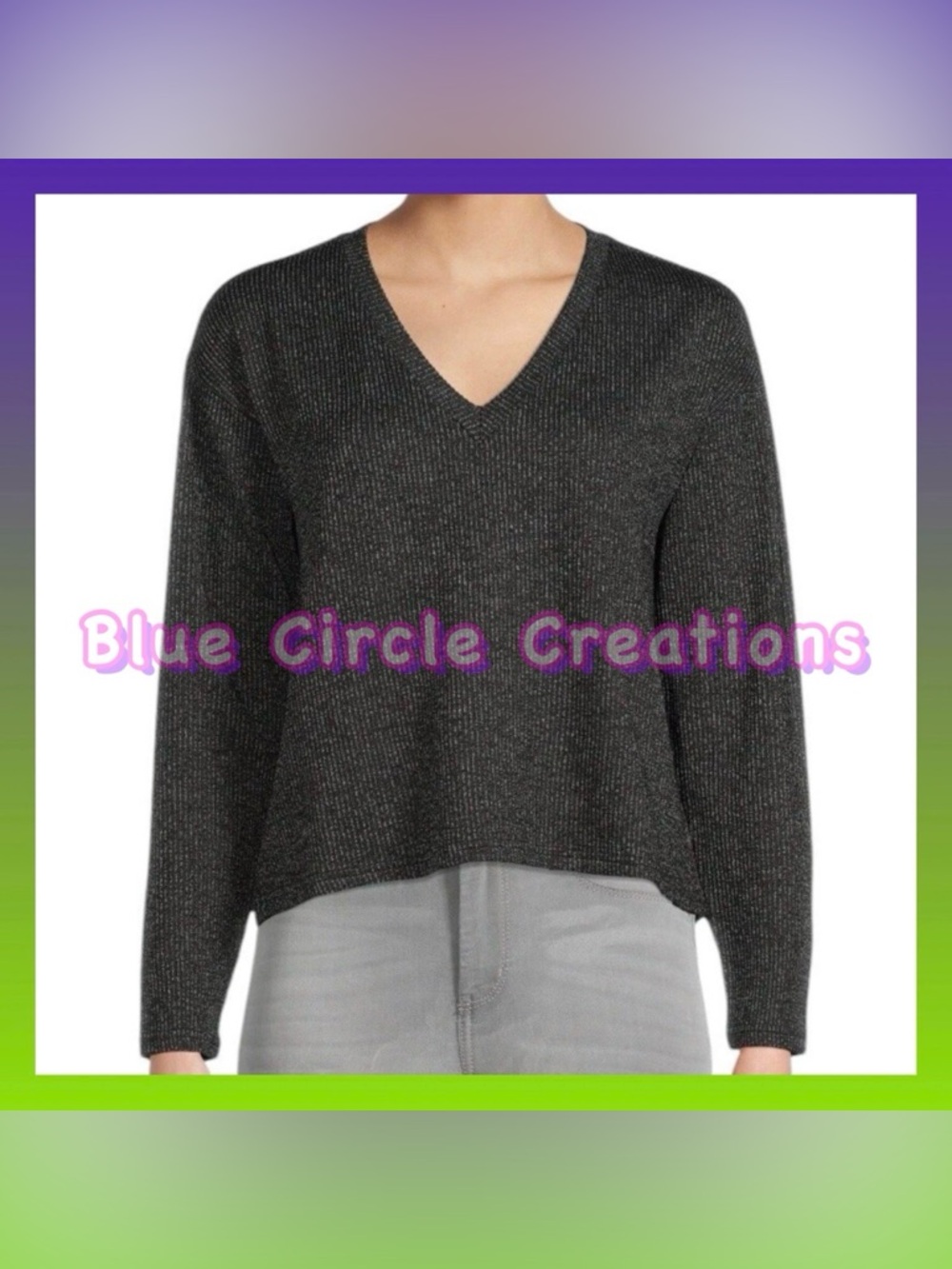 Time and Tru Women's V-Neck Knit Top/Sweater Long Sleeves Charcoal Heather Med